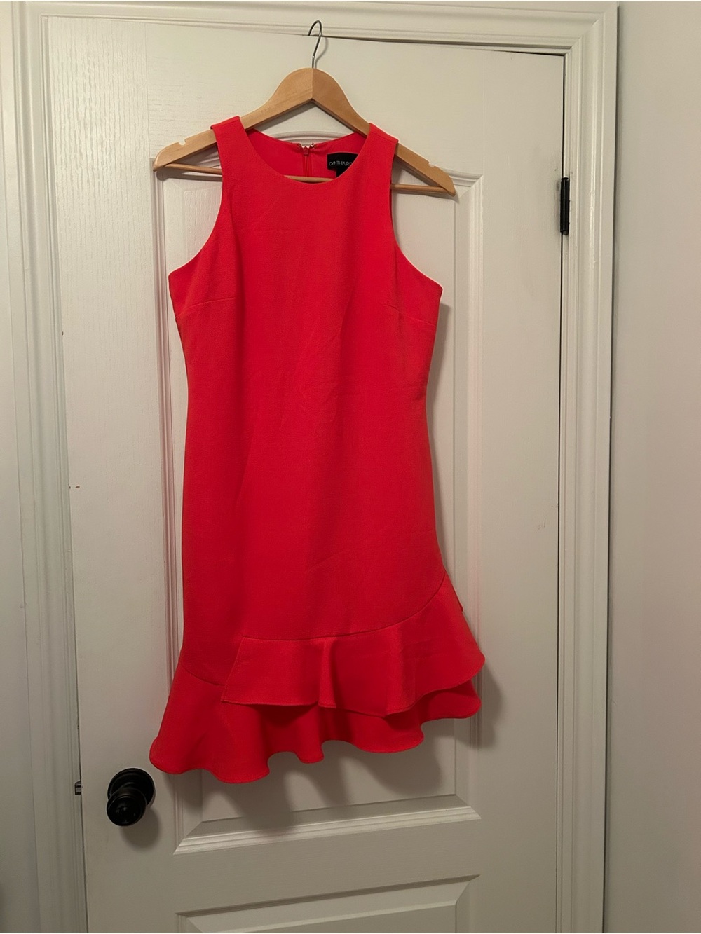 Cynthia Rowley Vibrant coral Sleeveless Ruffle-Hem Mini Dress